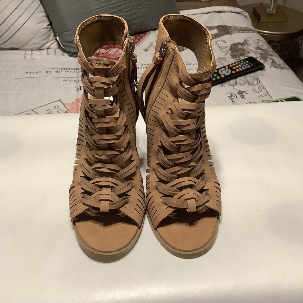 Woven Open-Toe Tan Women's Heeled Sandals NWOT